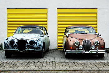 giallo, box auto, bianca, viale, macchine, Vintage ▾, classico, fari