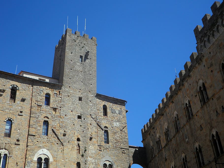 volterra, palác, budova, středověký, architektura, toskánsko, staré Město, historicky, fasáda, Itálie, středověké město