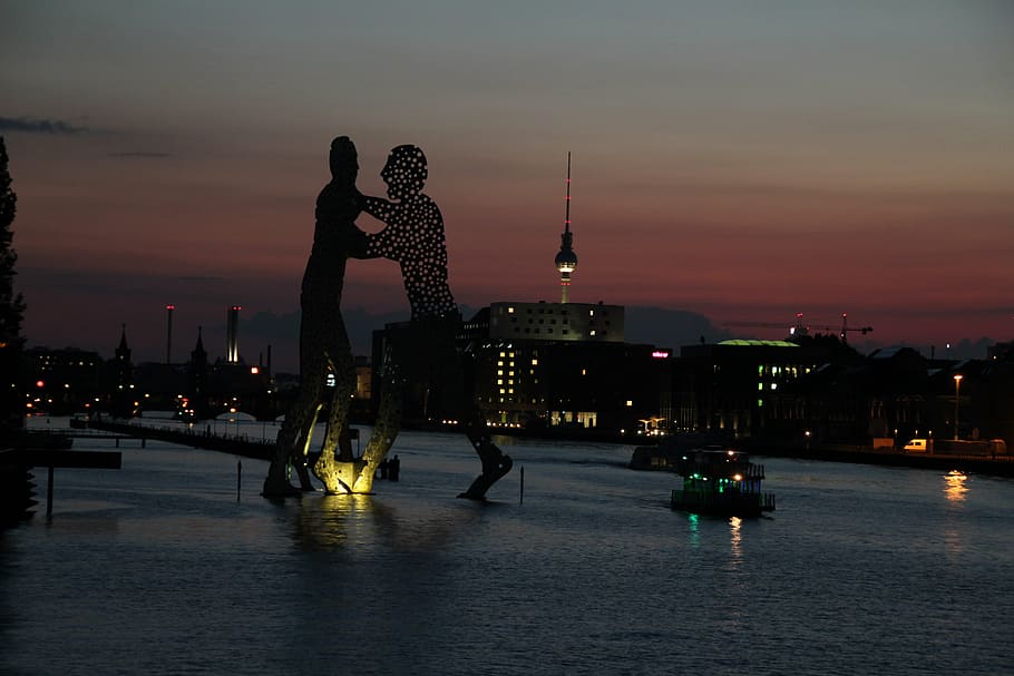 Berlín, molekula mužů, spree, treptow, abendstimmung, západ slunce, okresu