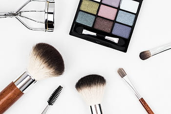 kartáč, makeup, bílý, krása, řasenka, ruměnec, prášek, barvy