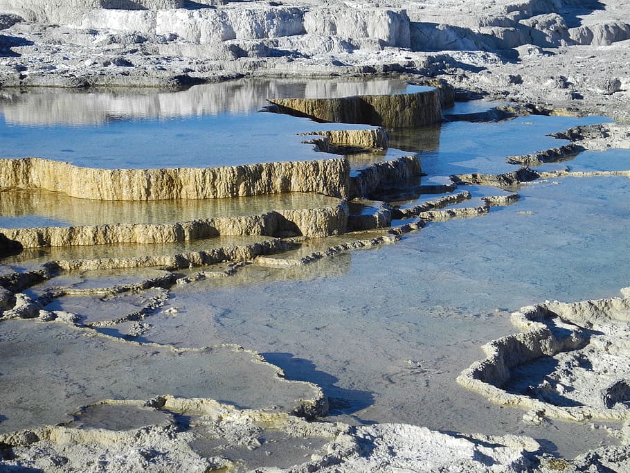Yellowstonský národní park, mamutí horké prameny, wyoming, voda, nikdo, den, Příroda, venku