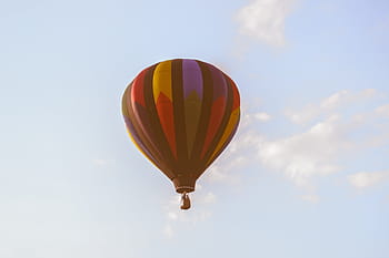 vícebarevný, horký, horkovzdušný balón, plovoucí, vzduch, balón, během dne, ještě pořád, položek, věci, létat