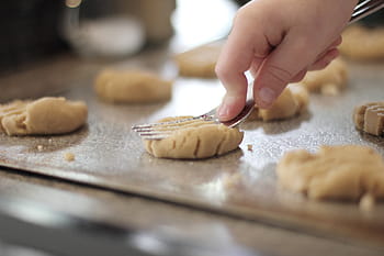 persona, detenzione, inossidabile, forcella in acciaio, biscotti, cottura al forno, bambini, forno, cucinare, dolce, mangiare