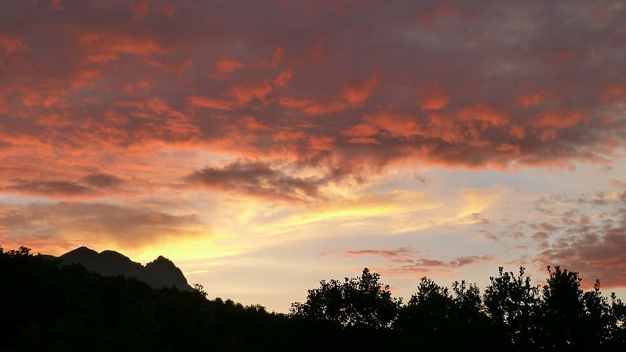 sunrise, landscapes, nature, sky, clouds, morning, mountains, contrast, against day, colors