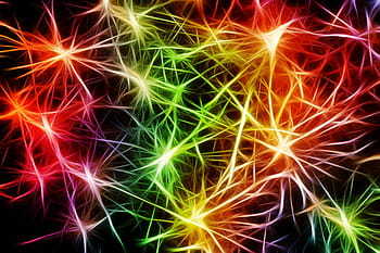 multicolored, spark, graphic, wallpaper, nerves, cells, star, dendrites sepia, excitation, brain, gold
