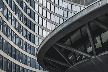 curved, building, windows, architecture, glass, urban, city, design, industrial, reflection, perspective