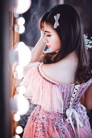 woman, wearing, pink, white, lace gown, fashion, asian, japanese, chinese, beautiful, girl