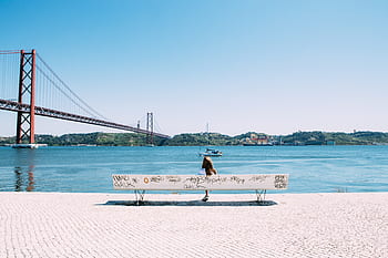 people, girl, sitting, waiting, alone, bench, boat, sailing, sunny, summer, bridge