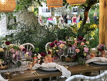 table, patio, flower, garden, wedding table, al fresco dining, outdoors dining, wedding reception