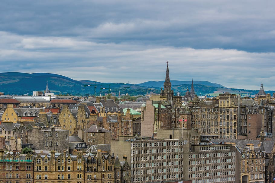 holyrood park, Edinburgh, holyrood park v edinburgh, pohled na město Edinburgh, město, panoráma, Pohled, hlavní město, starý, budova, kopec