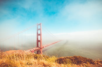 emas, jembatan gerbang, Berwarna-warni, Jembatan Golden Gate, Berkabut, Cerah, Cuaca, arsitektur, jembatan, california, mobil