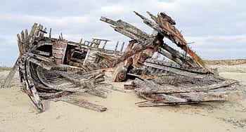 wreck, broken, demolished, abandoned, rusty, sand, boat, scrap