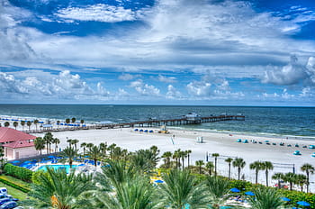 antenowy, widok, Ośrodek wczasowy, plaża Clearwater, florida, wybrzeże Zatoki, woda, Wybrzeże, tropikalny, molo, na dworze