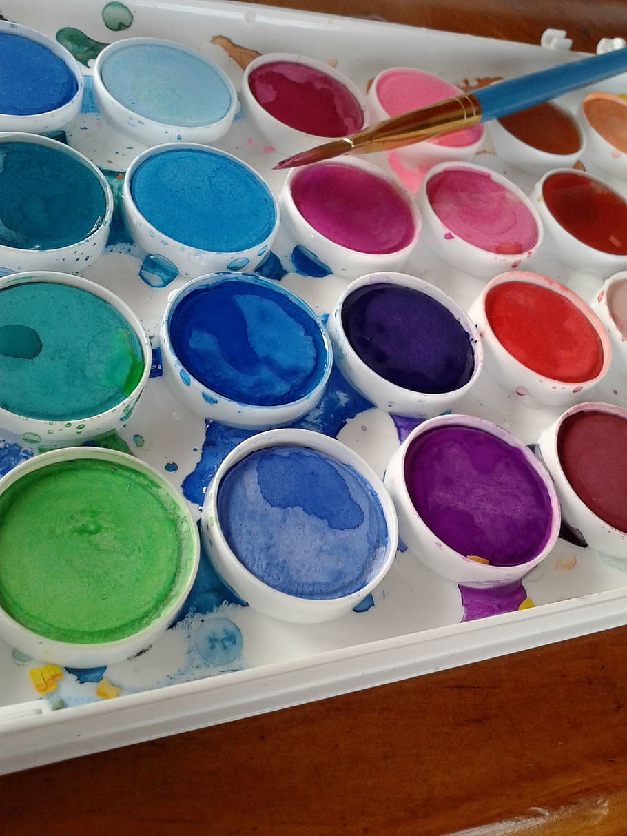 water color, set, brush, watercolors, paint, drawing, color, brushes, canvas, crafts, creativity
