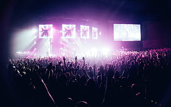 lidé, etapa, dav, pozornosti, koncert, stadión, světla, noc, monitor, obrazovka, koncert populární hudby
