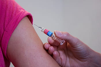 osoba, hospodářství, stříkačka, paže, očkování, doktor, lékařský, žehnej vám, jehla, injekce, zdravotnictví a lékařství