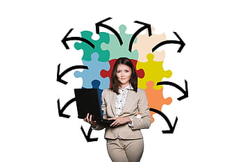 woman holding laptop, businesswoman, business, puzzle, organization, coach, coaching, success, startup, businessmen, profit