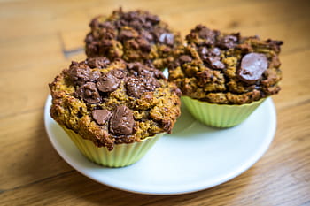 muffiny, obrovský, kousky, čokoláda, domácí výroba, zblízka, dezert, muffin, dřevo, jídlo, dort