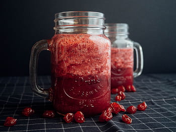jar, mug, mason jars, cherries, dried, smoothie, drink, cold, sweet, summer, season