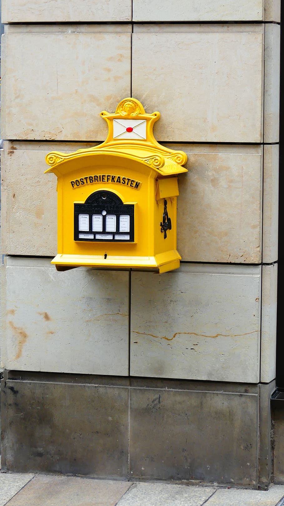 mailbox, yellow, historically, germany, metal, travel