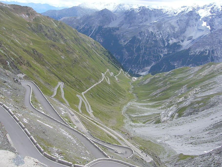 stelvio, hora, ohyby, Příroda, sníh, krajina, scén, venku, pohoří, nikdo, den