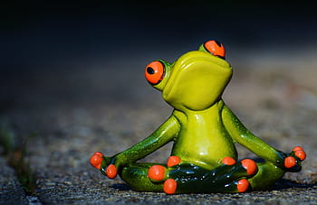tenteli lens fotoğrafı, yeşil, kurbağa heykelcik, yoga, kurbağa, rahatlamış, şekil, komik, dinlenme, gevşeme, hayvan