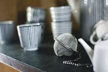 čaj infuser, zblízka, kuchyňské nádobí, čaj, restaurace, nádobí, jídlo, stůl, nikdo, stříbro, večeře