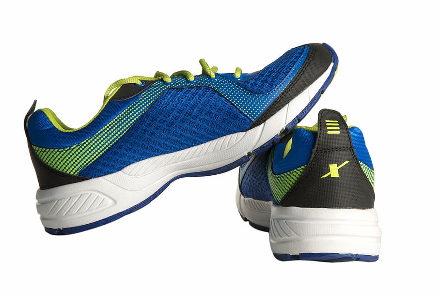 paio, blue-e-nero, in esecuzione, scarpe, scarpa sportiva, scarpe da ginnastica, sport, calzature, stile di vita, fitness, salutare