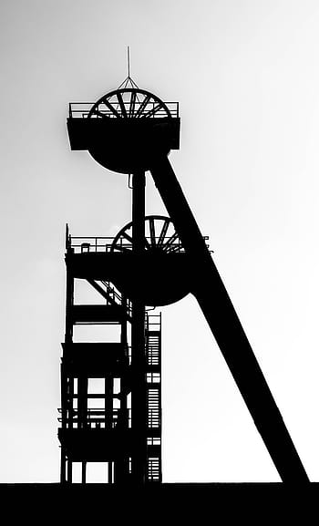 silueta, Černá, výškové, budova, věž, headframe, účtovat, těžit, Ruhr oblast, hornictví, průmyslový závod