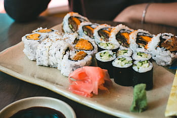 sushi yam california rolls, Sushi, yam california, rolls, eating out, hands, restaurant, food, seafood, japan, japanese Culture