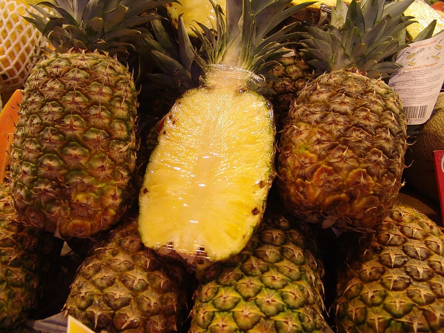 ananas, ovoce, trh, Španělsko, stání na trhu, čerstvý, jídlo, exotický