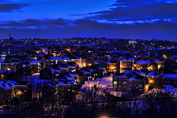 captured, dusk, Town houses, England, urban, city, night, cityscape, urban Scene, illuminated, urban Skyline