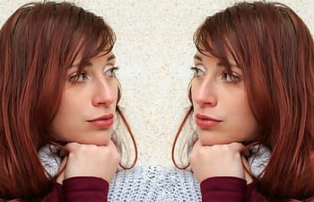 woman, wearing, gray, knitted, shirt, double, personality, psychology, anxiety, concentration, thought