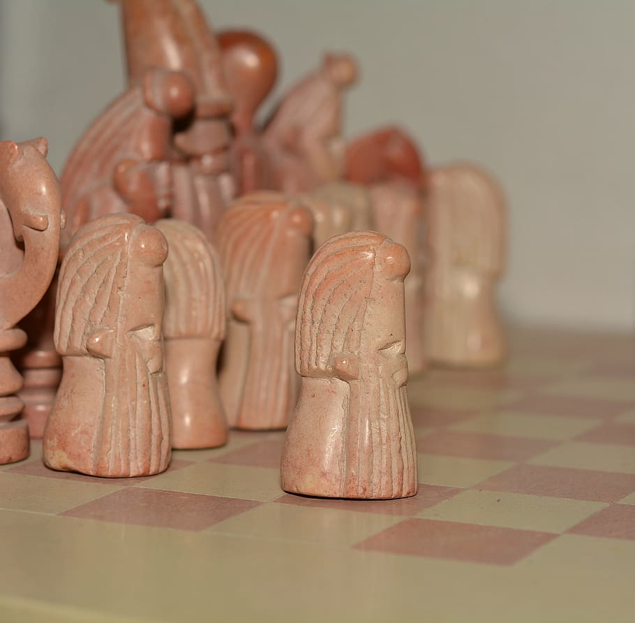 chess pieces, stone, chess game, close