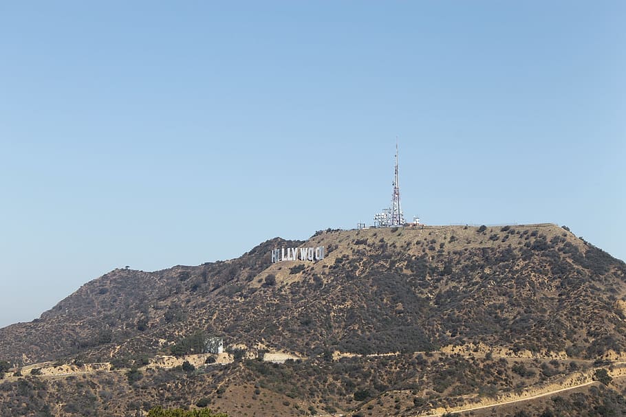 letecký, hollywood znamení, hollywood, Pohled, angeles, město, andělů, město, Kalifornie, panoráma města, architektura, scénický