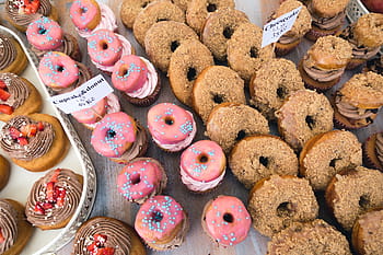 pączki, babeczki, babeczka, deser, pączek, ciasto, Słodkie, widok z góry, jedzenie, przekąska, słodkie jedzenie
