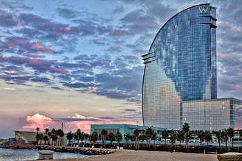 nagy emelkedés, épület, strand, w hotel, barcelona, barceloneta
