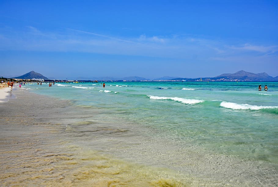 playa de muro, mallorca, balearic islands, spain, sea, crystal clear, water, coast, summer, sun, holiday
