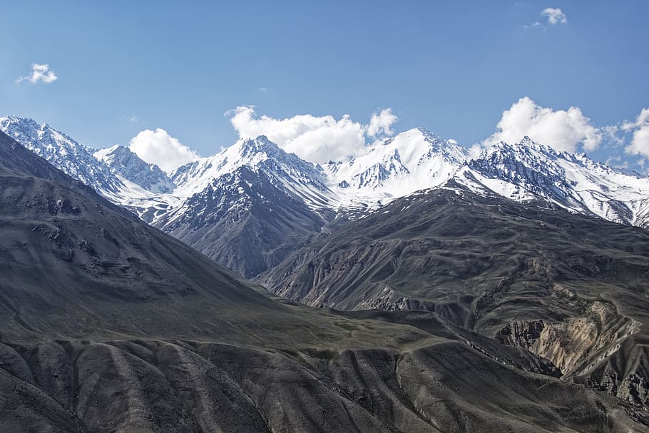 tajikistan, province of mountain-badakhshan, pamir, hindu kush, high mountains, the pamir valley, landscape, mountains, snow, clouds, sky