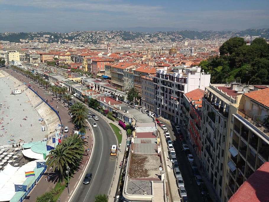 pěkný, côte d'azur, Francie, letní, fasády, výhled na město