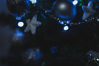 zelená, vánoční strom, stříbrné ozdoby, selektivní, soustředit se, fotografie, bílý, hvězda, ornament, Vánoce, strom
