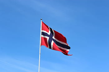 vlajka, vítr, patriotismus, dom, nebe, Norsko, bergen