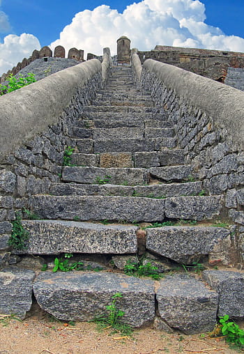 šedé kamenné schodiště, starověké, schody, schodiště, pevnost, Indie, indický, architektura, středověký, opuštěný, zdivo