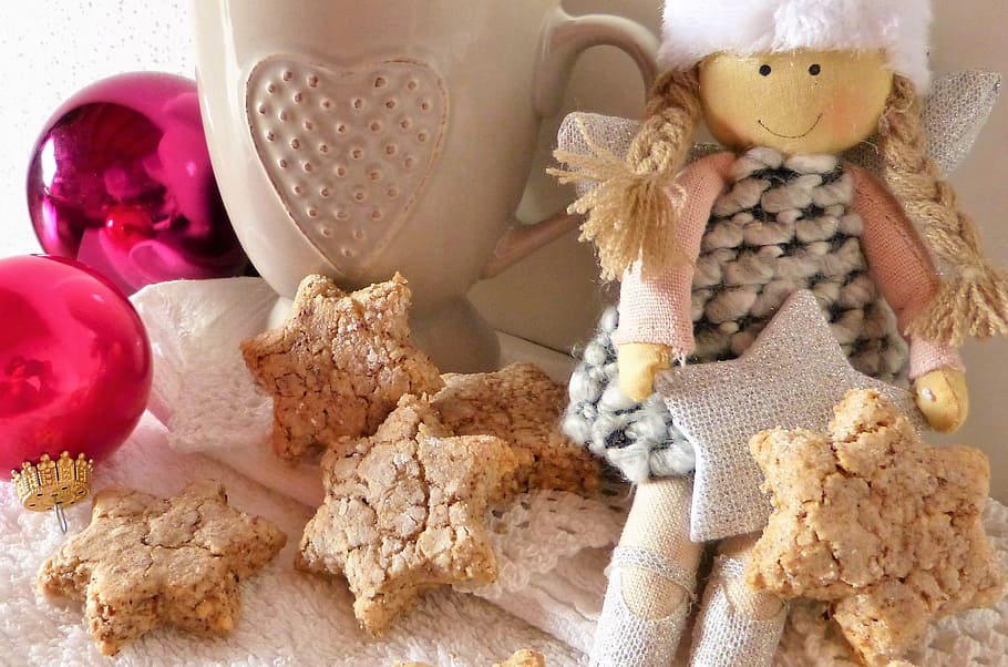 hvězdné cookies, panenka, anděl, Vánoce, příchod, cookie, upéct, skořice hvězdy, vánoční dekorace, růžový, srdce