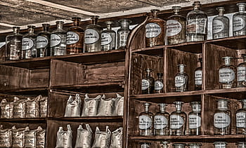 bottle, sachet lot, shelf, pharmacy, antique, old, chemicals, bottles, glass bottles, budget, formerly