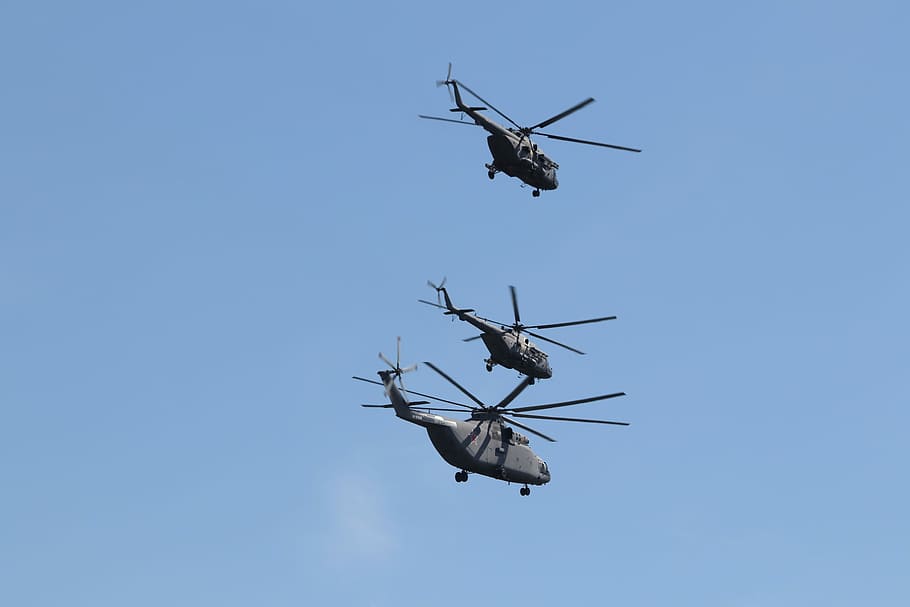 helikoptéra, průvod, nebe, létající, Moskva, den vítězství, armáda, Flotila, Rusko
