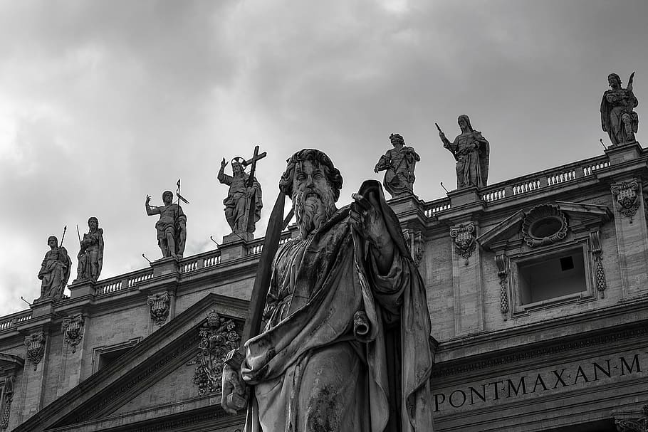 gray, concrete, statue, man, white, clouds, daytime, vatican, statues, sky, wallpaper