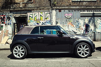 wide-angle shot, captured, streets, east, london, england, Wide-angle, shot, Mini car, the streets, East London