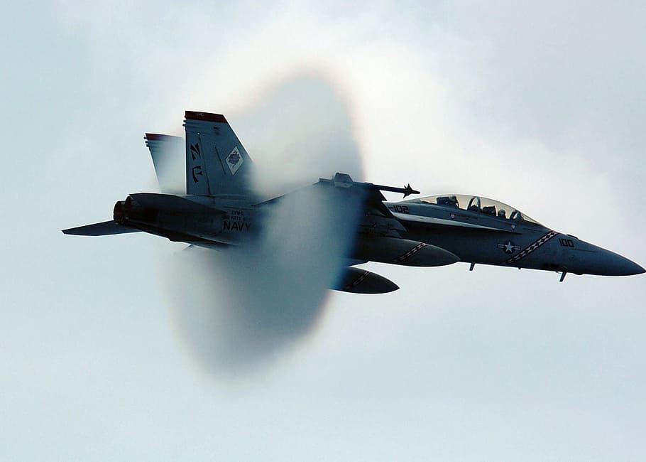gray, fighter jet, flight, sound barrier, navy jet, supersonic, aircraft, government photo, military, phenomenon, aerospace