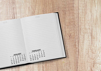 bílý, notebook, kalendář, rezervovat, 2018, datum, rok, den, týden, dny v týdnu, lavice